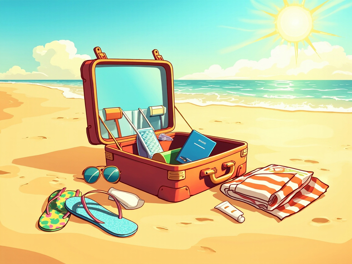 Holiday Words: Suitcase, Passport, Beach