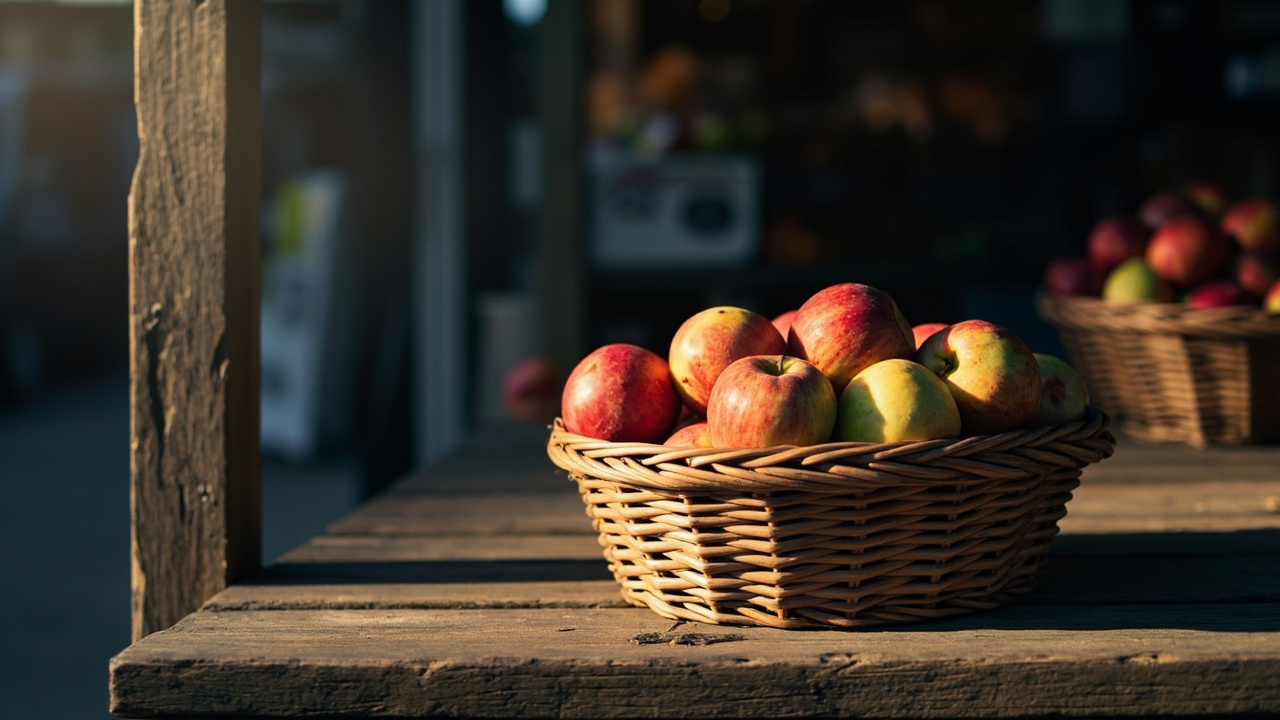 Am Obststand Äpfel kaufen
