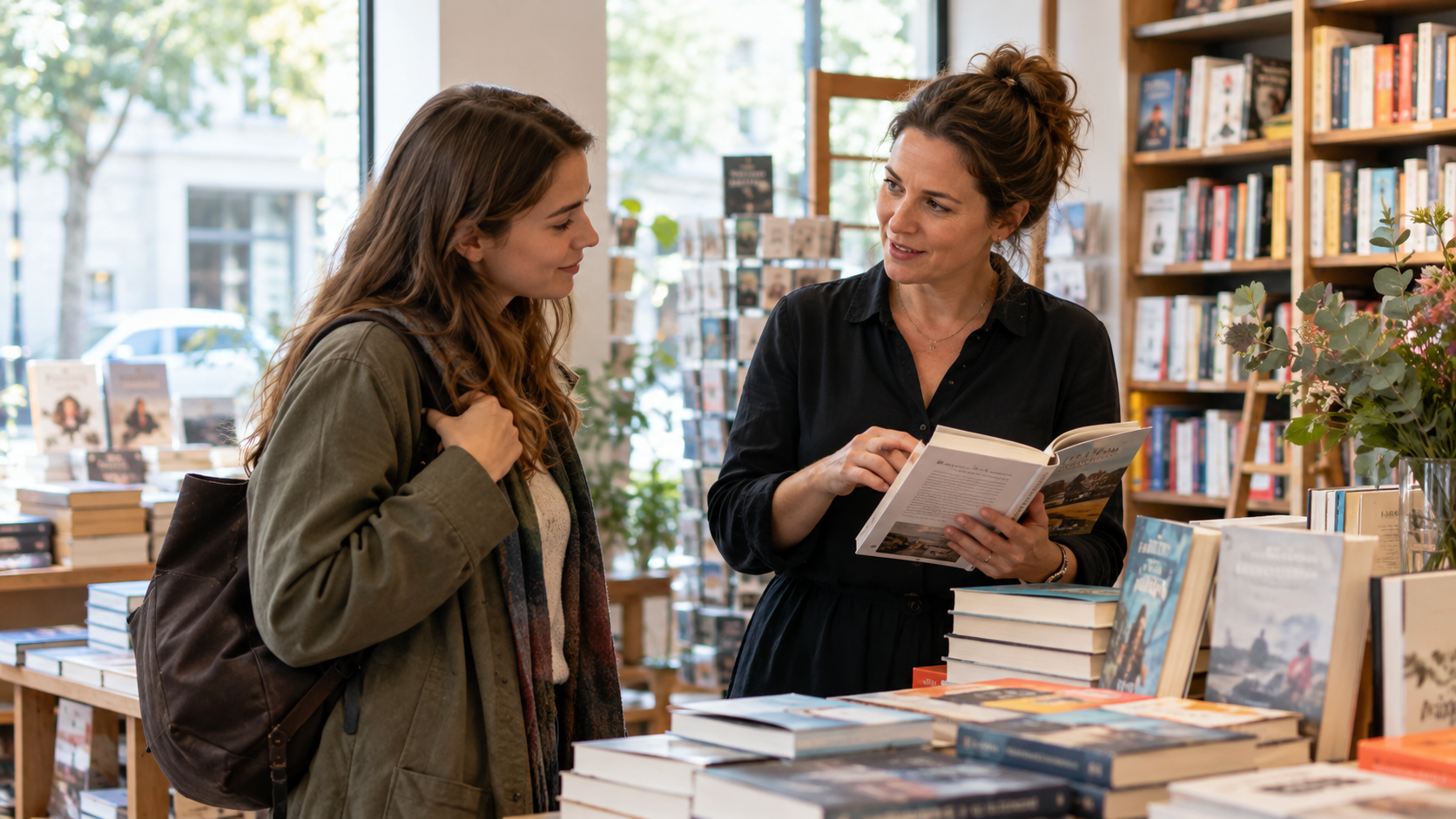 In der Buchhandlung nach einem Geschenk fragen