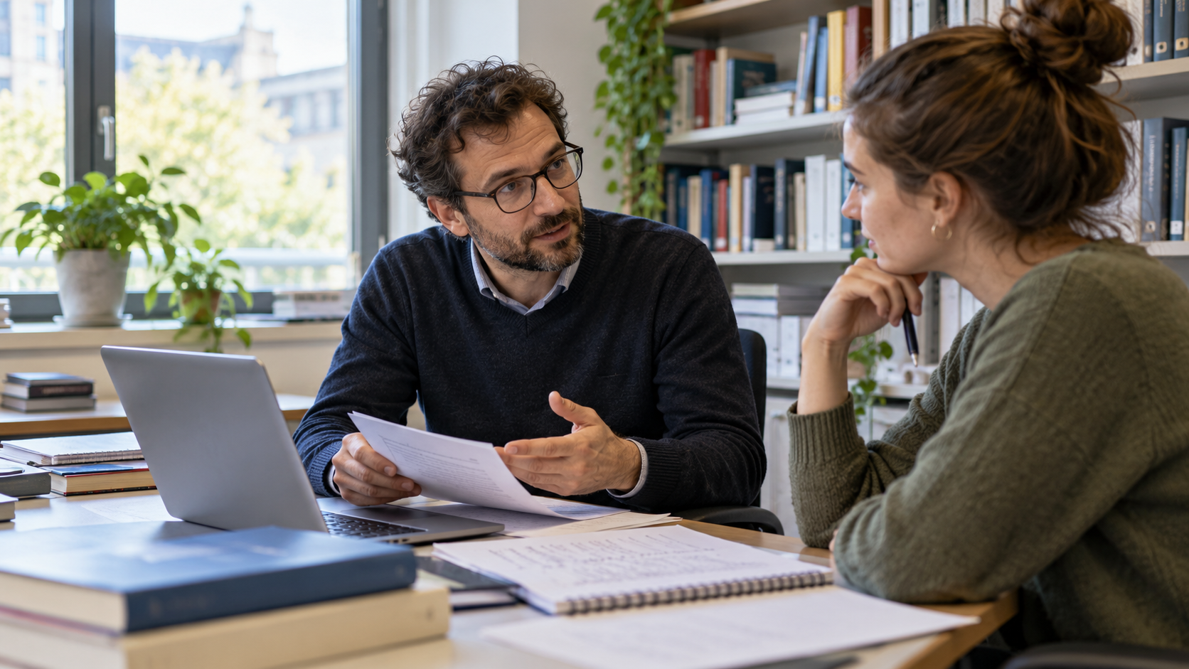 In der Sprechstunde eine Hausarbeit besprechen