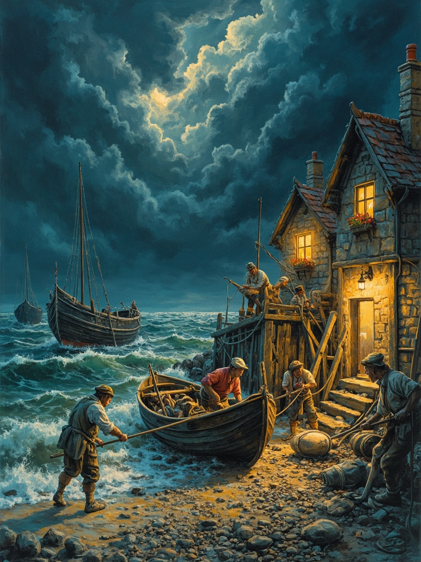 The Storm at Sea Port